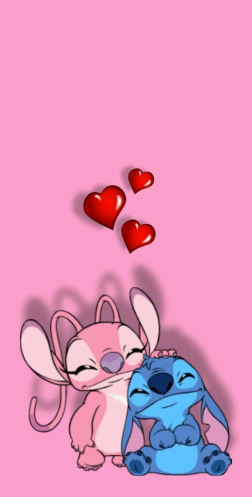 Charming Stitch and Angel Wallpaper: Love in Pink Background