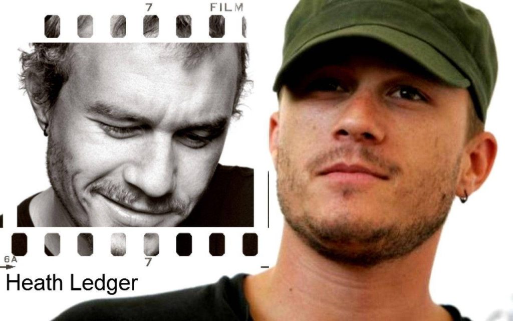 Artistic Heath Ledger wallpaper with colorful portrait green cap and black white film strip close-up