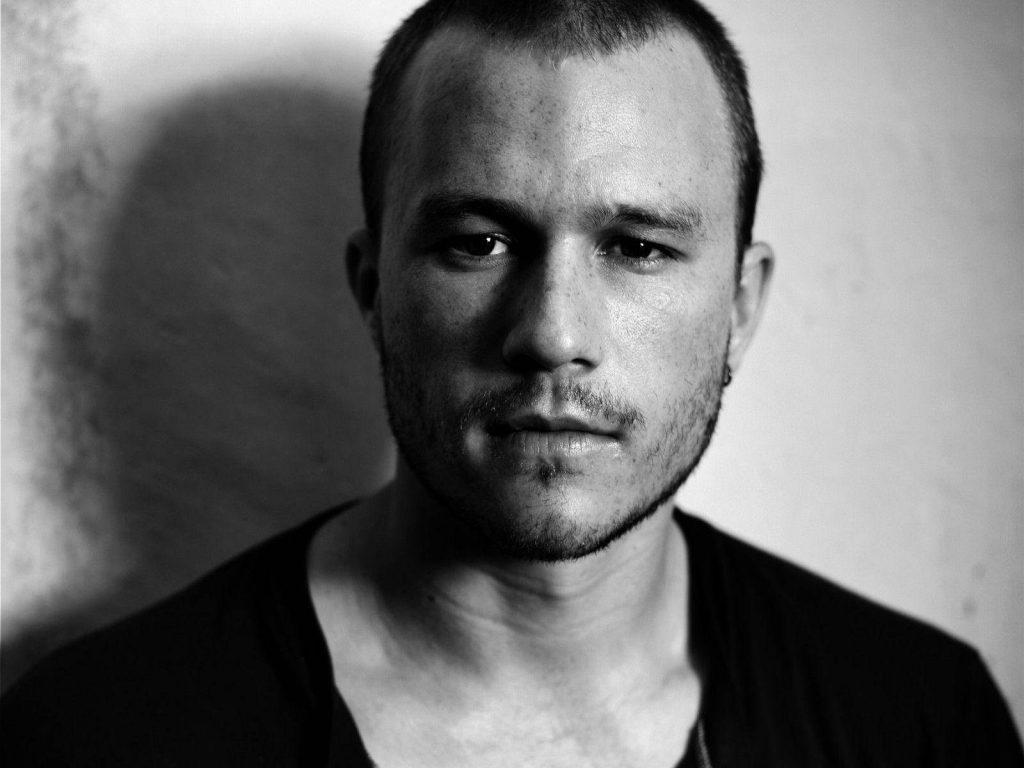 Heath Ledger black and white close-up portrait intense gaze dramatic lighting wallpaper background
