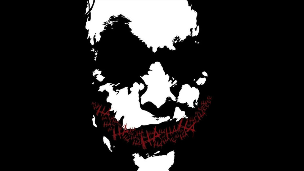 The Haunting Artistry of Heath Ledger's Joker Emerges Against a Mysterious Silhouette Setting Wallpaper