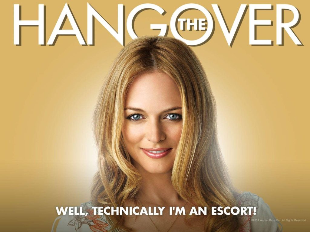 Heather Graham as Jade from The Hangover 2009 movie with golden background and quote Wallpaper