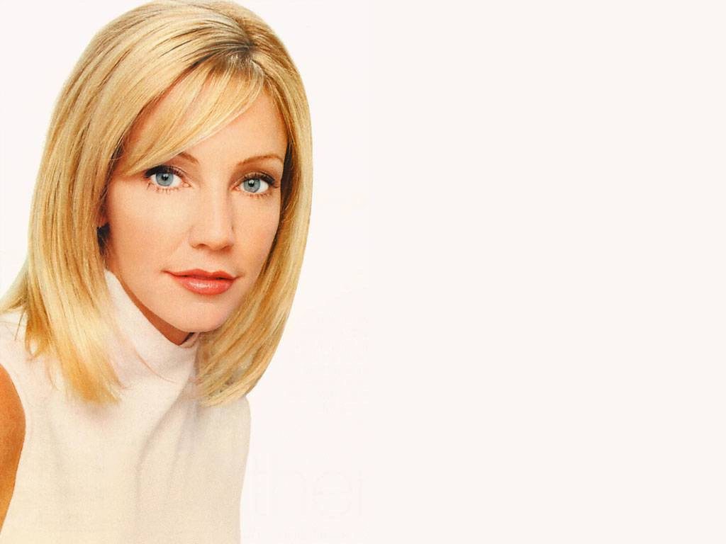 Heather Locklear classic portrait blonde hair cream turtleneck minimalist white background wallpaper