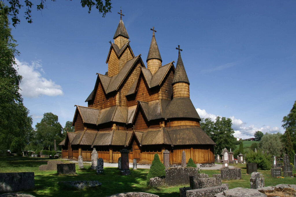 Heddal Stave Church Wallpaper: Iconic Norwegian Church in Nature