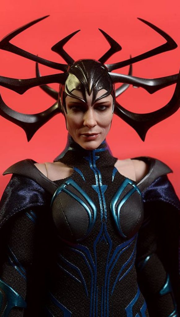 Marvel Hela Thor Ragnarok wallpaper with spiky headdress dark armor teal accents intense gaze
