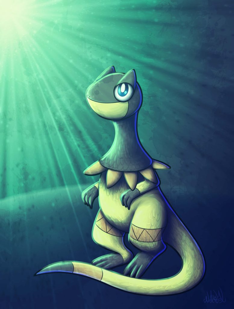 Heliolisk illuminated by glowing green god rays in dark moody atmospheric digital art wallpaper
