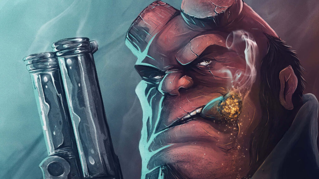Vibrant Hellboy Cigar Wallpaper - Detailed Artwork Background