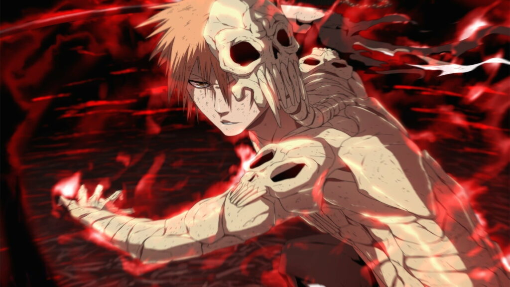 Soul Reaper's Inferno: Ichigo Kurosaki's Fiery Anime Transformation Wallpaper