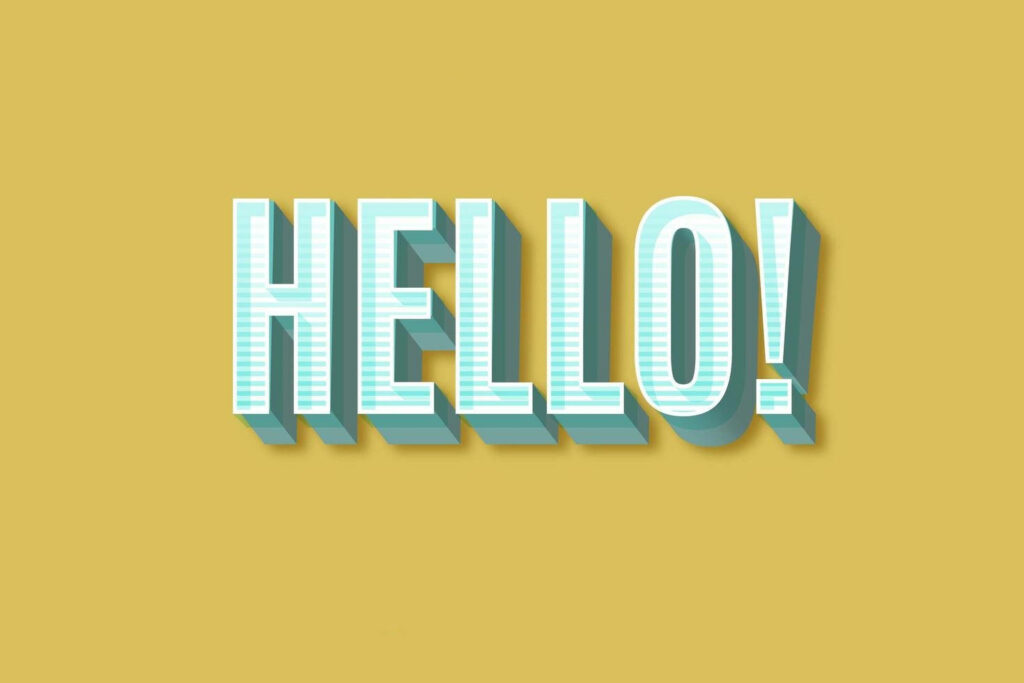 Bold 3D HELLO! Wallpaper in Teal on Mustard Yellow Background