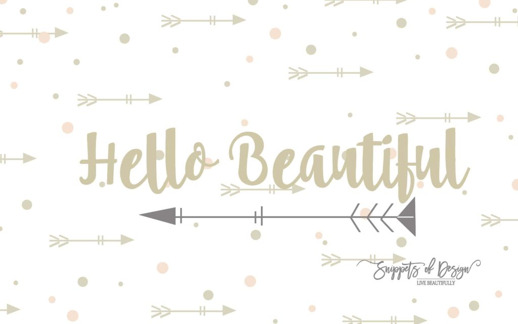 Minimalist wallpaper with Hello Beautiful script and boho arrows polka dots in pastel tones