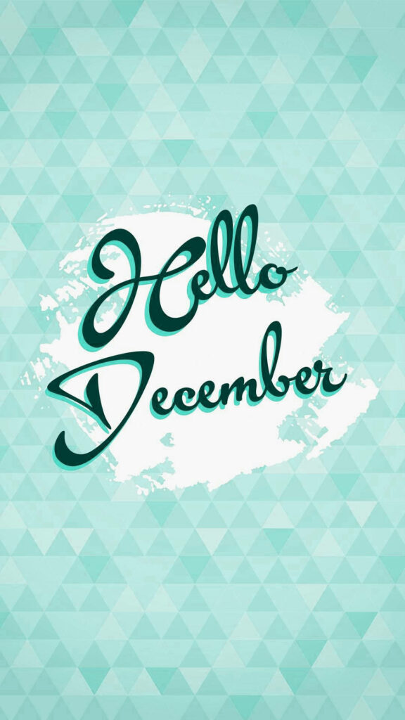 Hello December elegant script on mint green polygon background festive modern wallpaper design