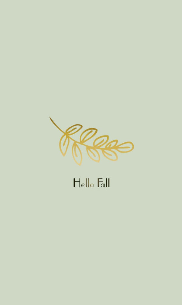 Cozy Fall Minimalist Wallpaper: Golden Branch & Pastel Green Background