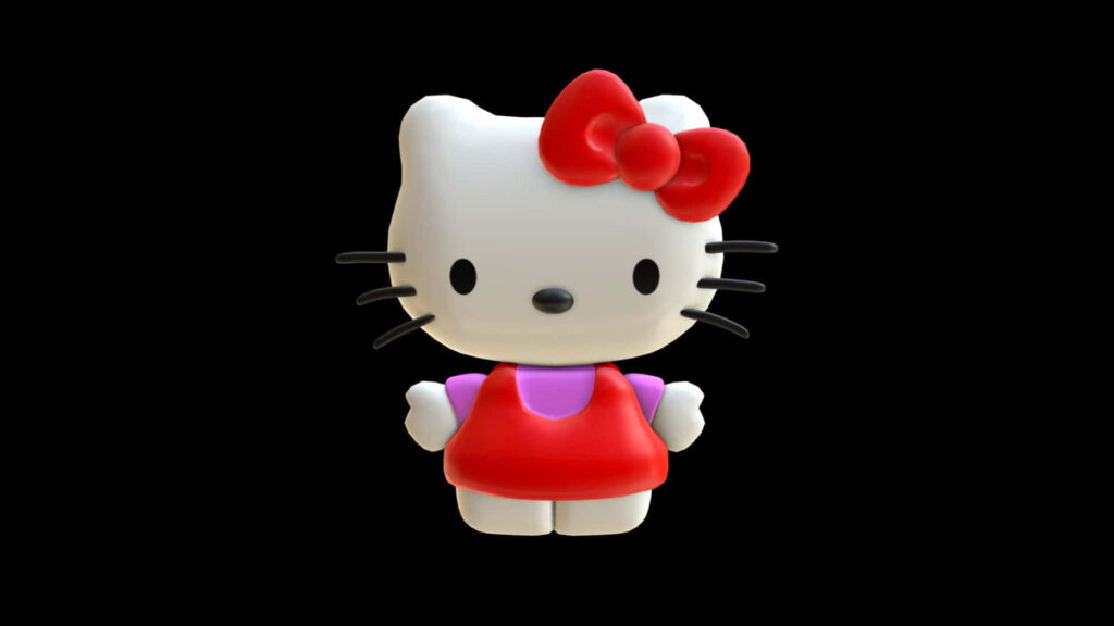 3D Hello Kitty Wallpaper: Iconic Design on Black Background