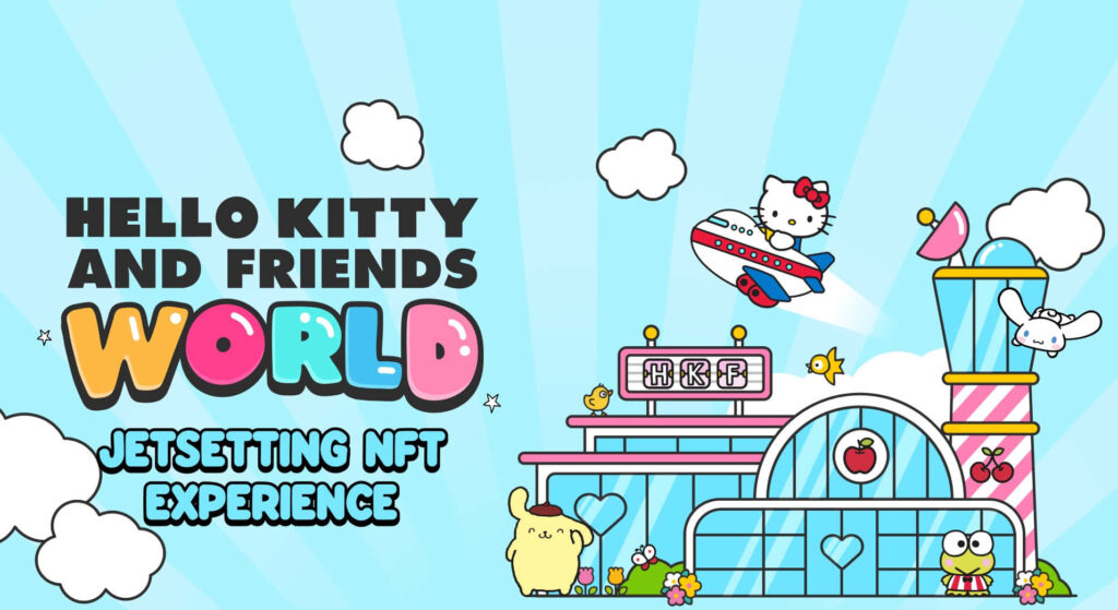 Hello Kitty Soars: Playful Wallpaper with Friends in a Whimsical City