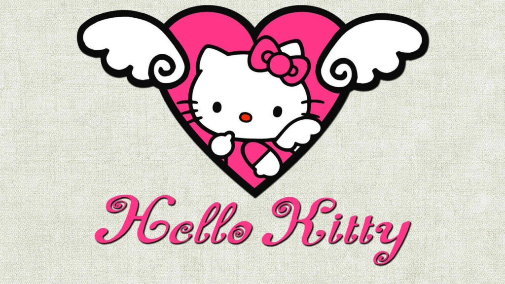 Charming Hello Kitty Angel Wings Wallpaper in a Pink Heart Design