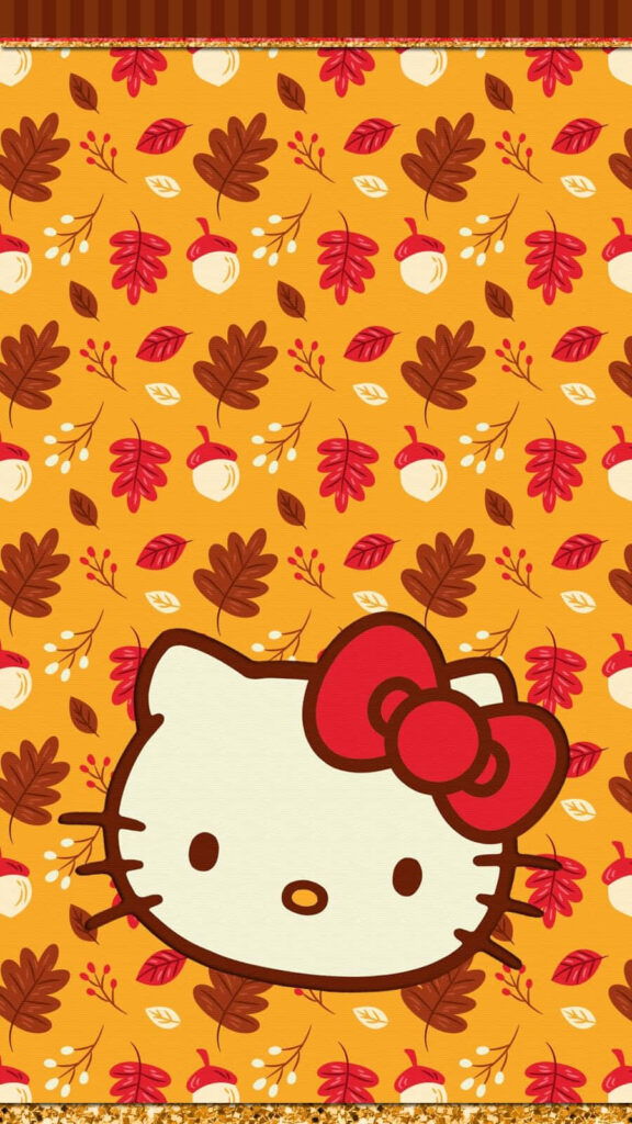 Cozy Autumn Hello Kitty Wallpaper with Leaves and Acorns
