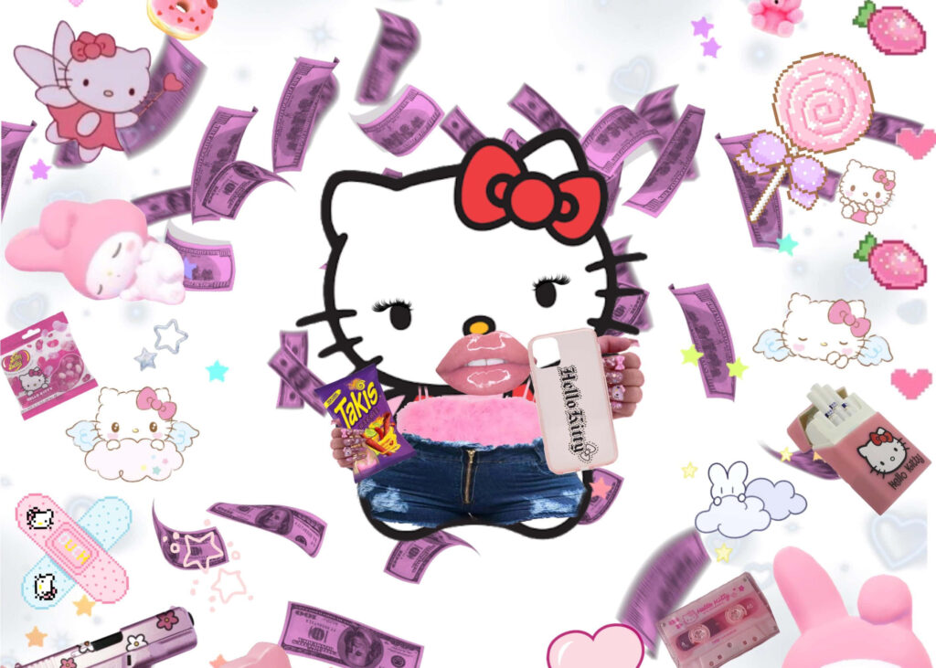 Edgy Hello Kitty Wallpaper: Pink & Purple Baddie Aesthetic Design