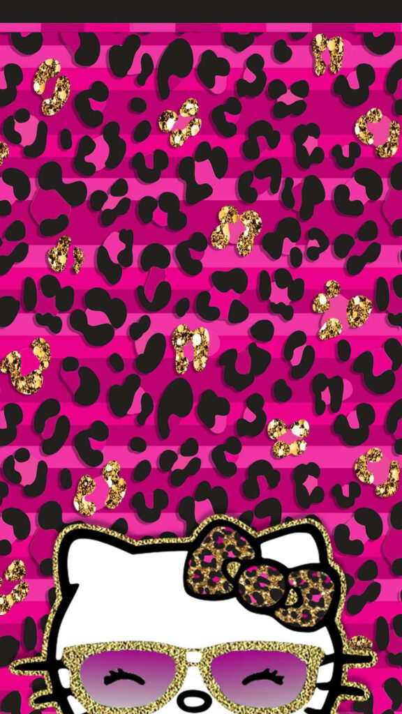 Hello Kitty Baddie Wallpaper: Bold Pink & Black Leopard Design