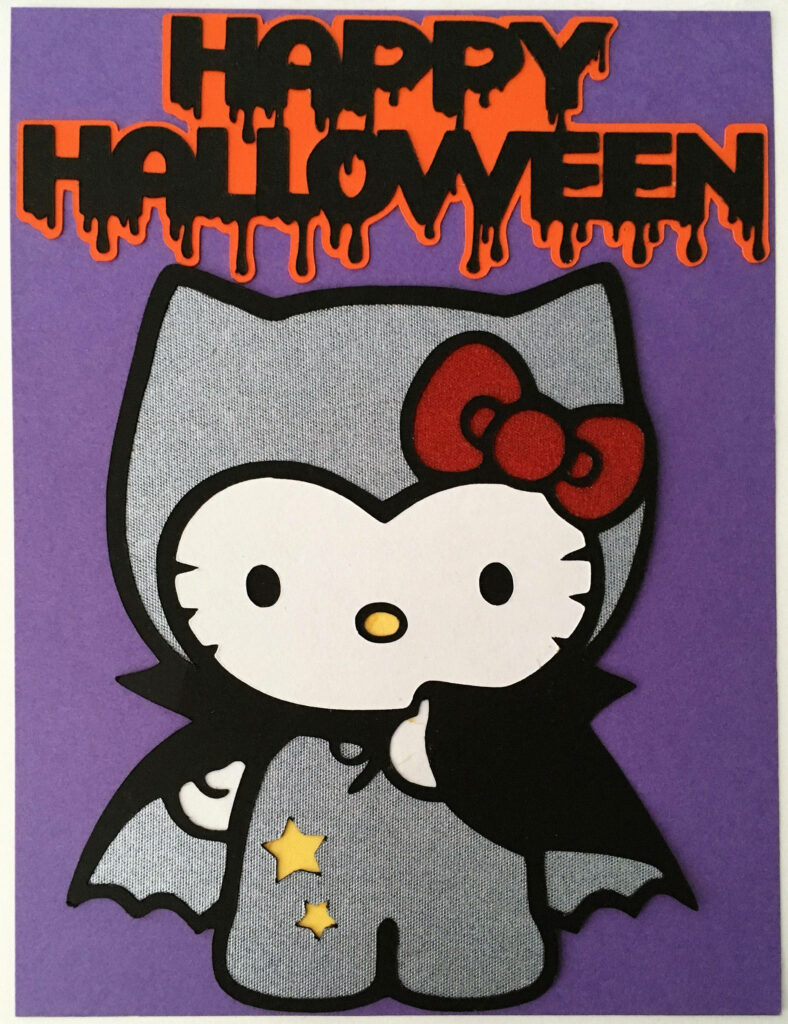Happy Halloween Wallpaper: Cute Hello Kitty Bat on Purple Background