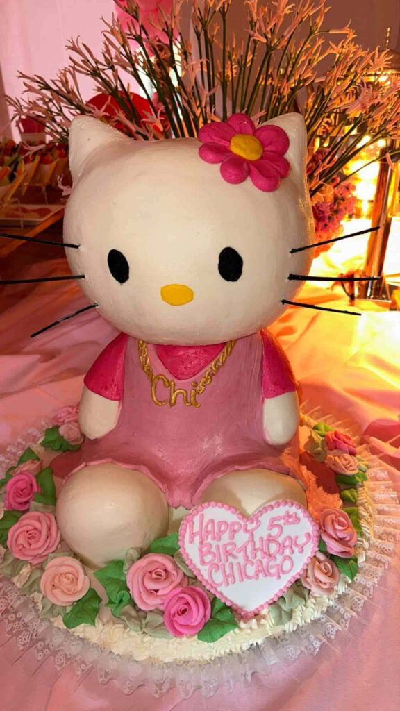 Charming Hello Kitty Birthday Cake Centerpiece with Floral Decor Wallpaper