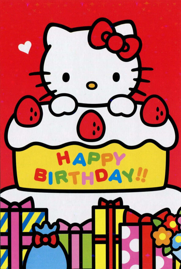 Hello Kitty Birthday Cake Wallpaper: Cheerful Decor with Gifts