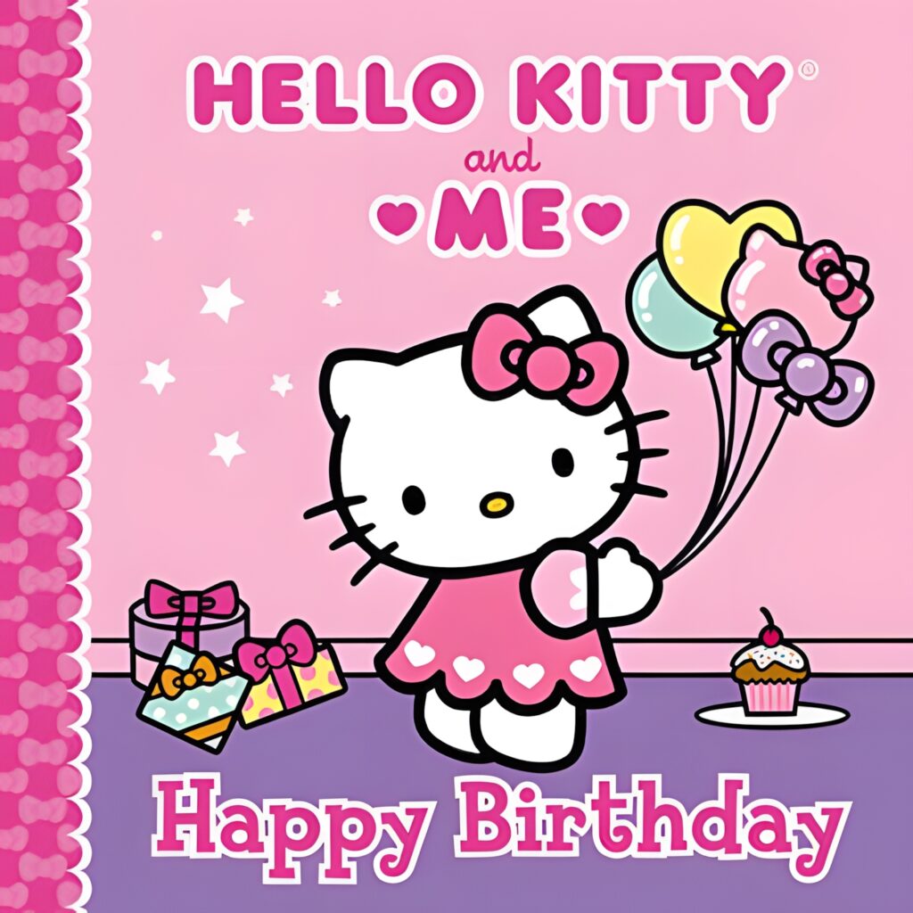 Hello Kitty Birthday Wallpaper: Festive Balloons & Cupcake Delight