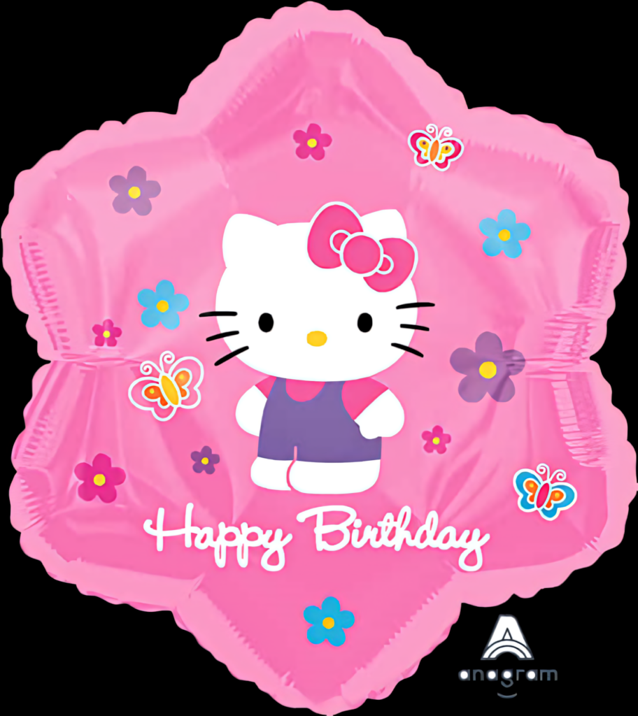 Hello Kitty Birthday Wallpaper: Pink Balloon & Colorful Flowers