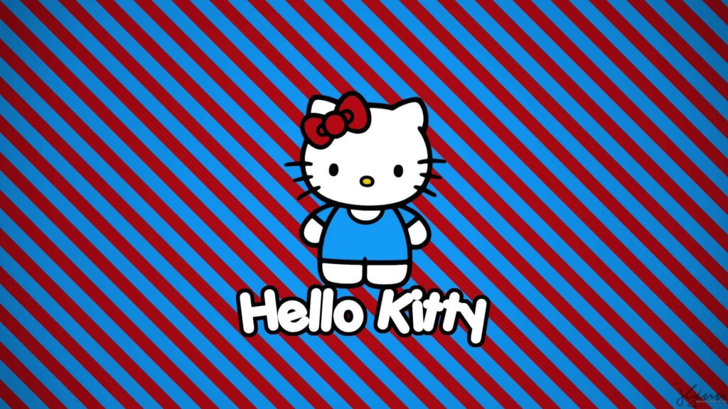 Hello Kitty Wallpaper: Blue Outfit on Bold Striped Background