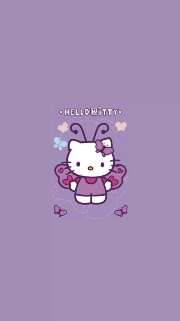 Hello Kitty Butterfly Wallpaper: Cute Purple Background Design