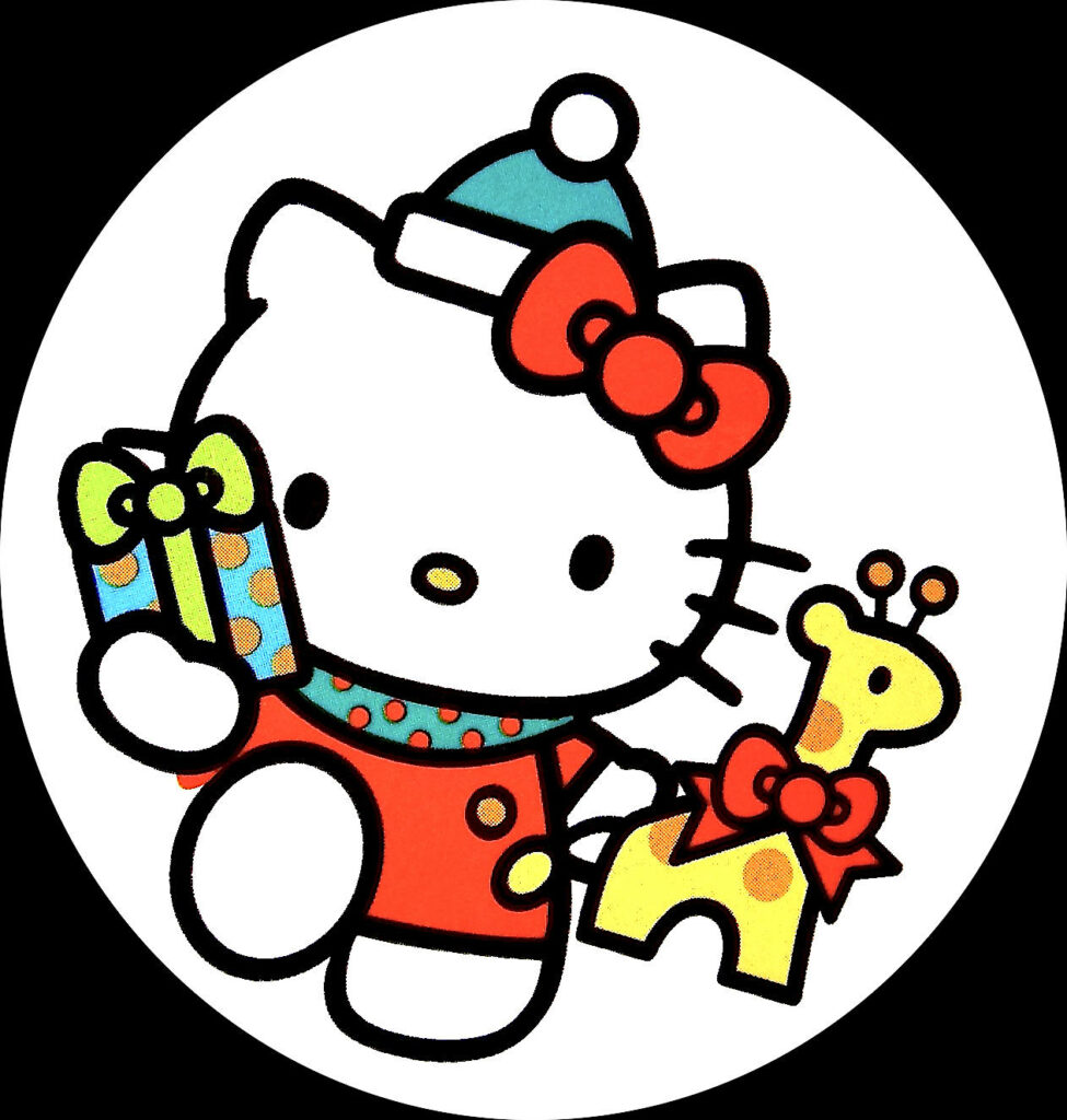 Festive Hello Kitty Wallpaper: Christmas Cheer & Whimsical Giraffe Toy