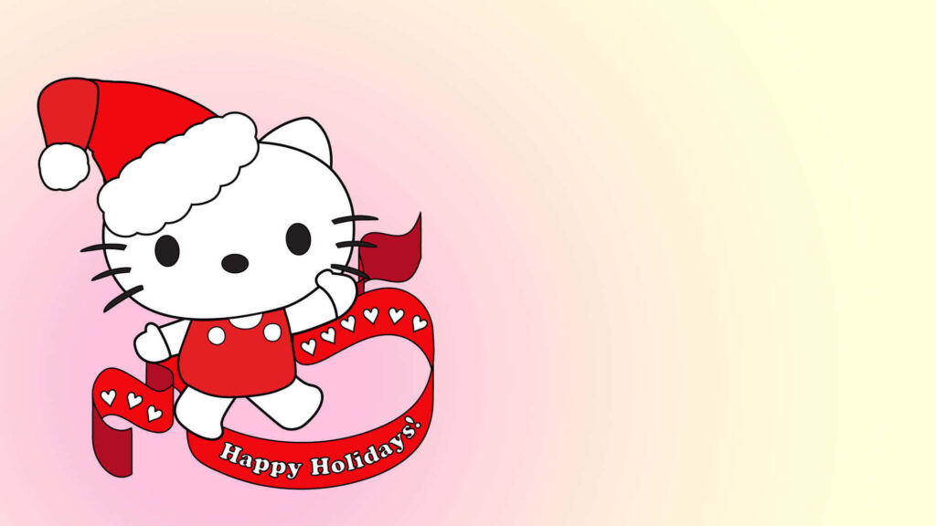 Cheerful Hello Kitty Christmas Wallpaper with Hearts & Happy Holidays!