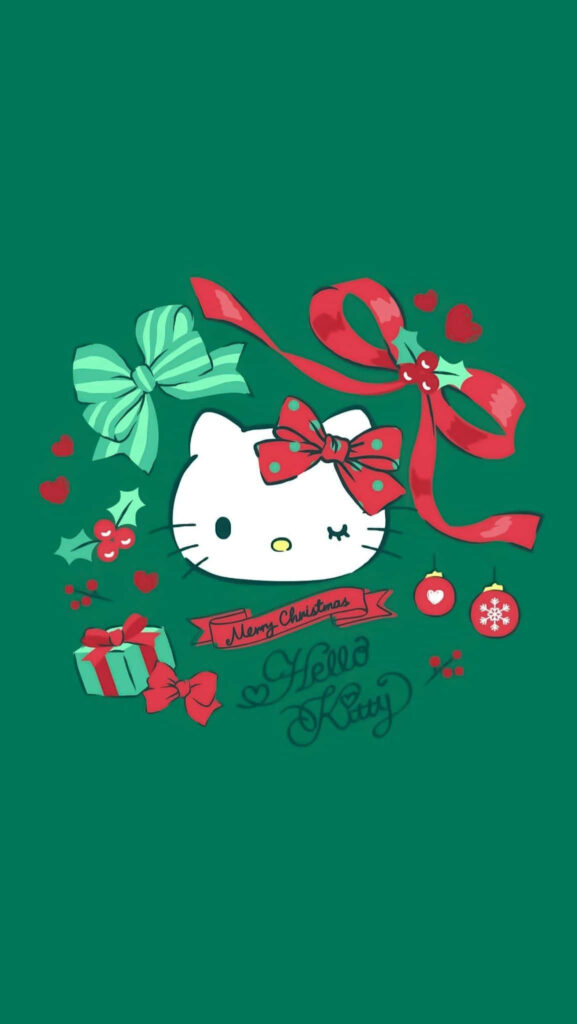 Cheerful Hello Kitty Christmas Wallpaper with Festive Decorations