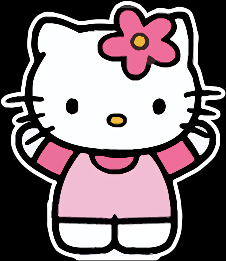 Hello Kitty Classic Pose Wallpaper: Pink Outfit & Flower Accents