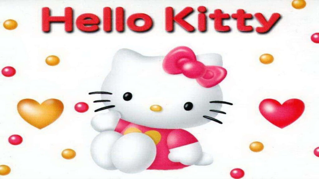 Hello Kitty Classic Wallpaper: Bow, Hearts & Dots on White Background