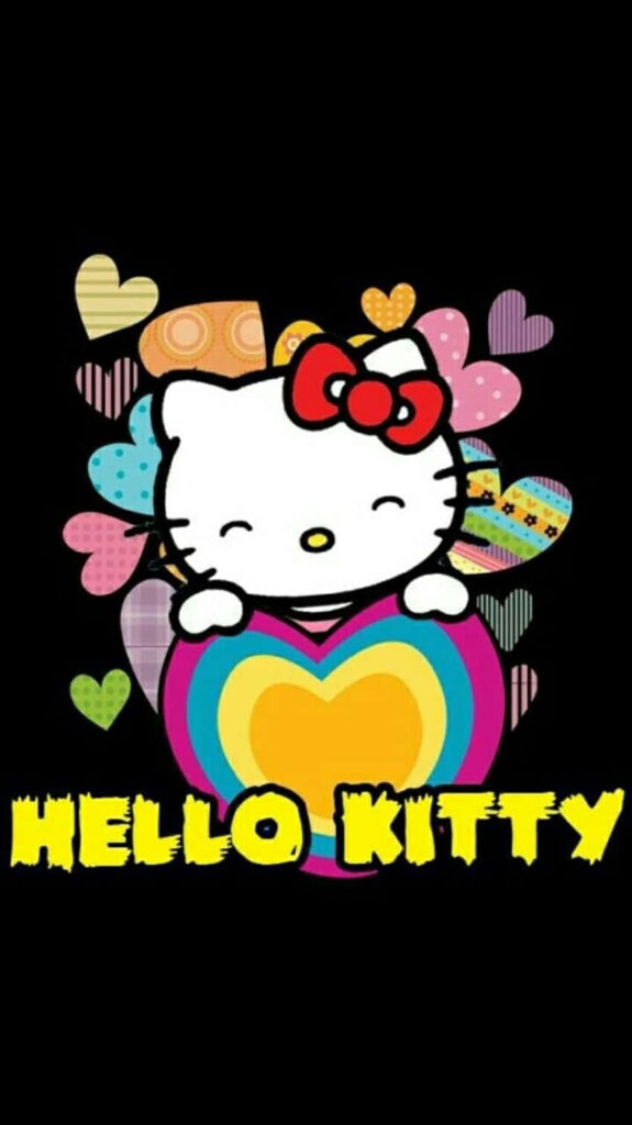 Hello Kitty Wallpaper: Colorful Hearts on Black Background