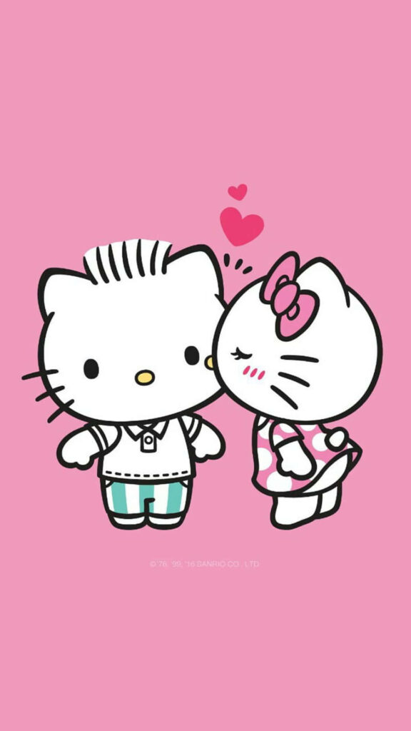 Hello Kitty & Dear Daniel Sweet Moment Wallpaper on Pink Hearts