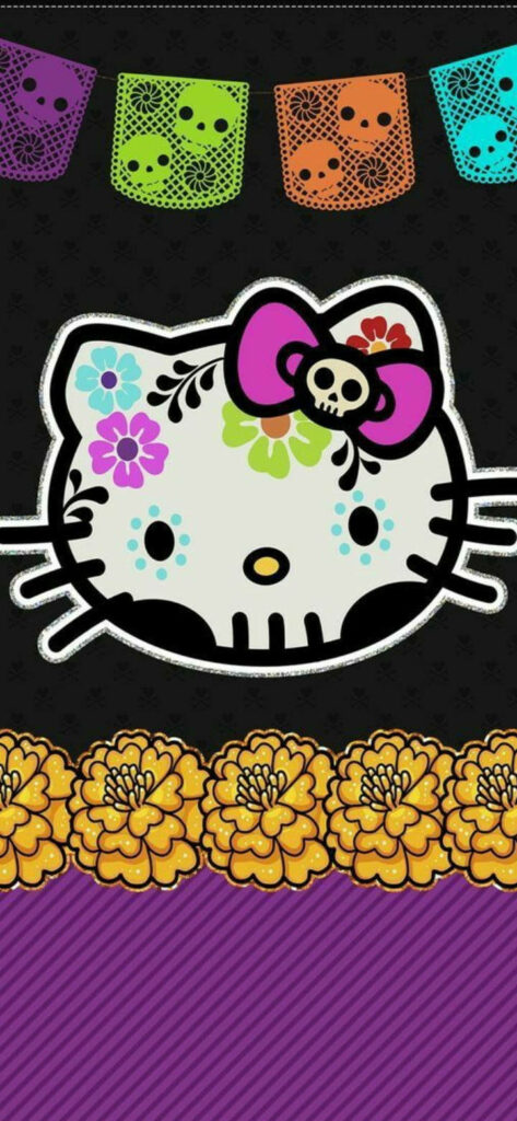 Hello Kitty Dia de los Muertos Wallpaper - Colorful Floral Design