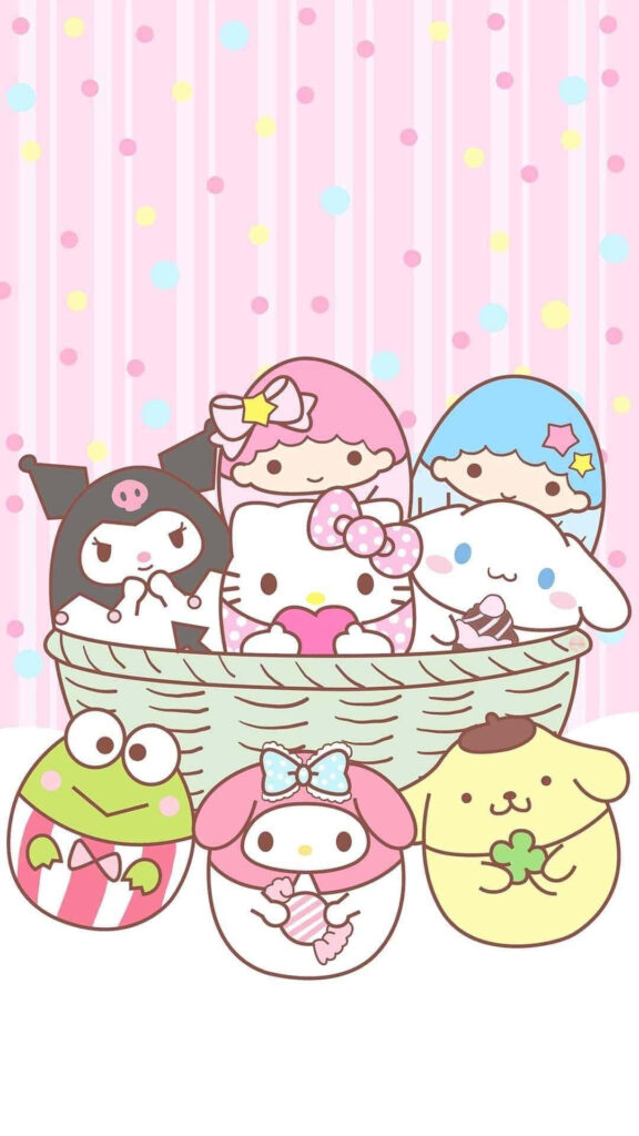 Pastel Hello Kitty Easter Basket Wallpaper - Cute Pink Background