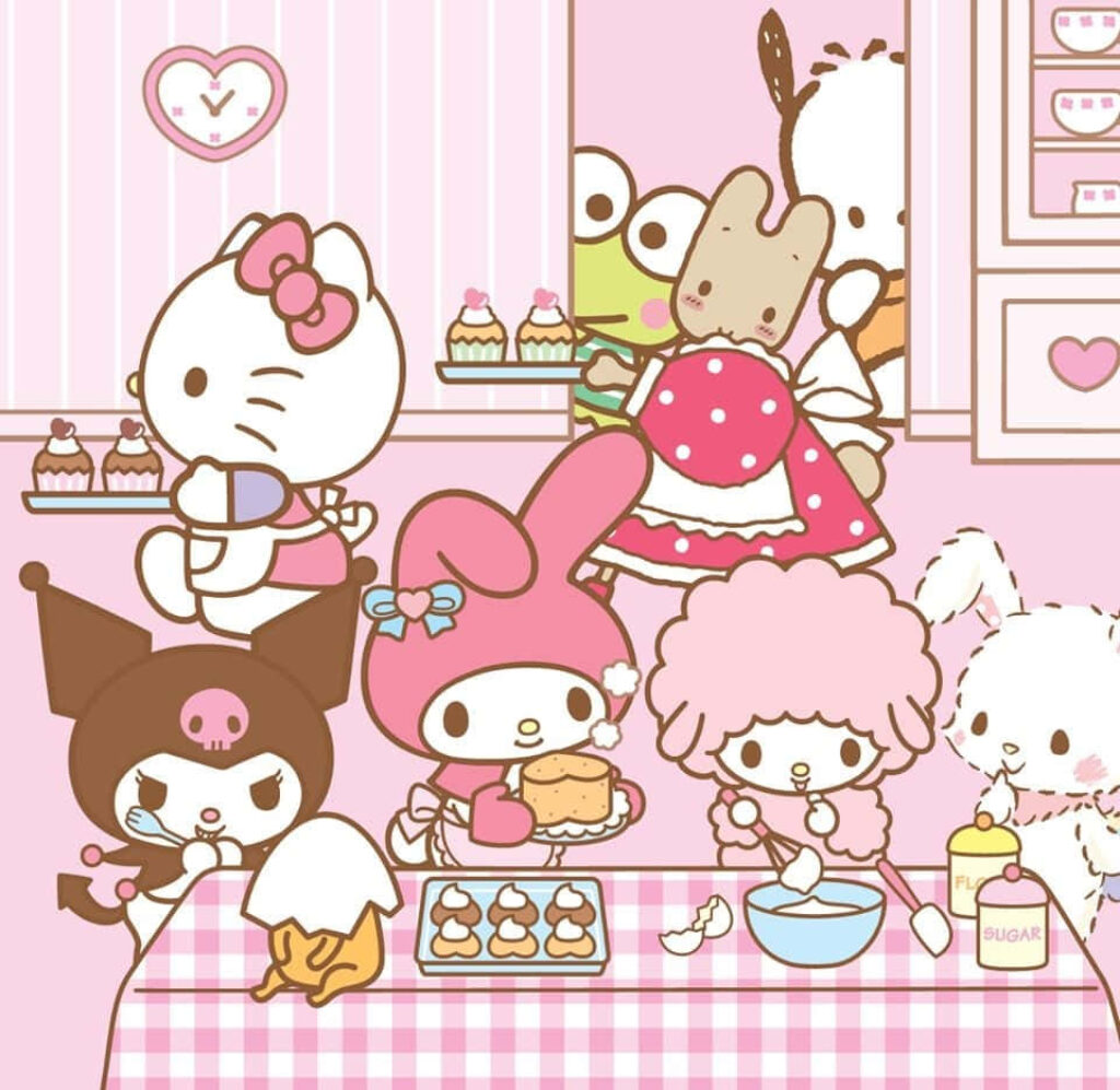 Hello Kitty & Friends Baking Cupcakes - Cute Kitchen Wallpaper