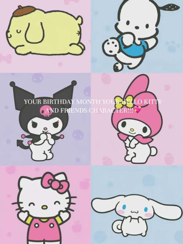 Hello Kitty & Friends Birthday Characters on Colorful Pastel Background Wallpaper