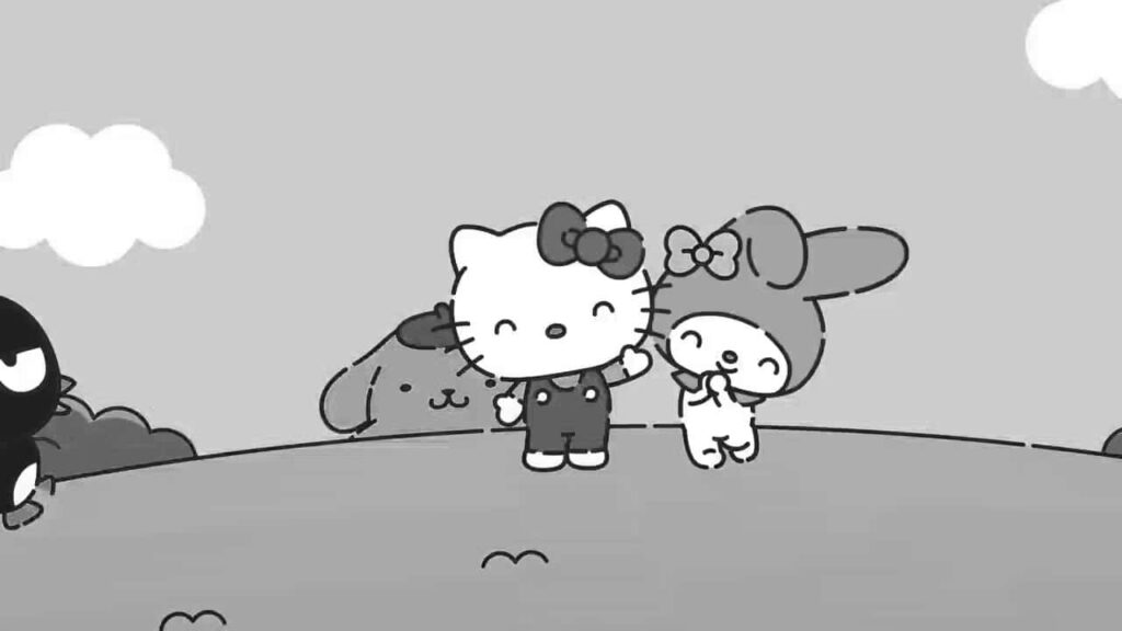 Charming Grayscale Hello Kitty & Friends Wallpaper - Nostalgic Background