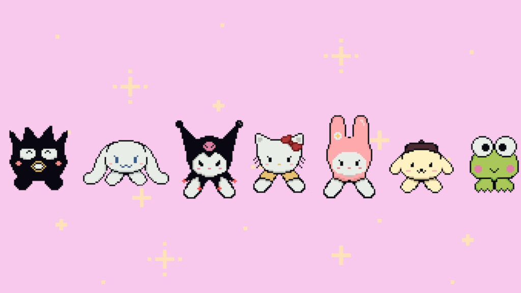 Hello Kitty Pixel Art Wallpaper: Cute Friends on Pastel Pink Background
