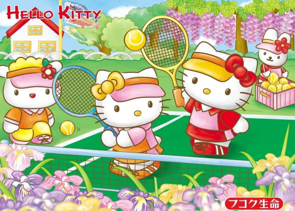 Sunny Tennis Day: Hello Kitty & Friends Colorful Wallpaper