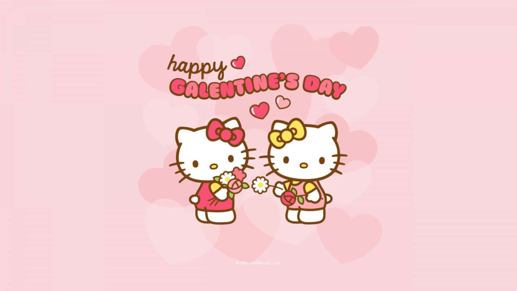 Hello Kitty Galentine's Day Wallpaper: Friends & Flowers on Pink