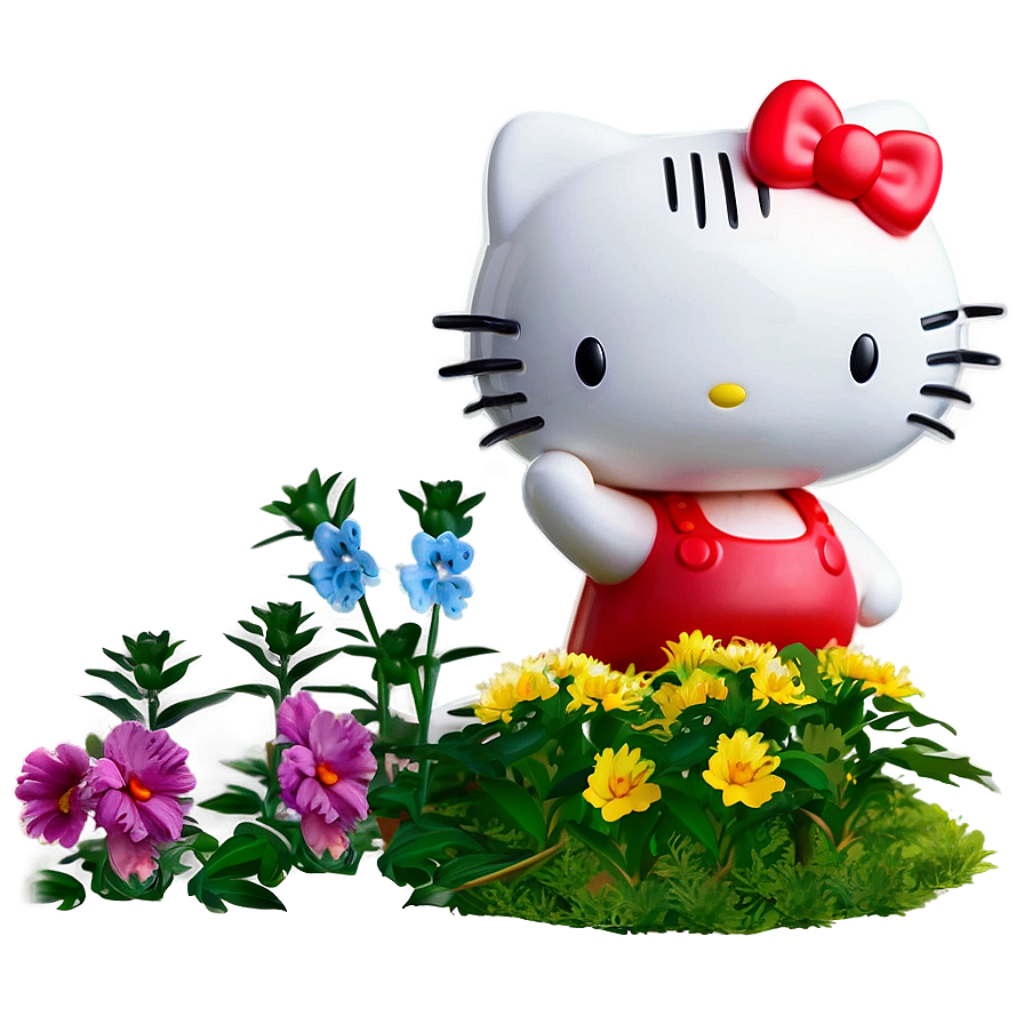 Hello Kitty in a Colorful Garden: Vibrant Wallpaper Background