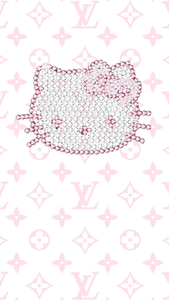 Hello Kitty Gem Wallpaper with Louis Vuitton Motif on Pink Background