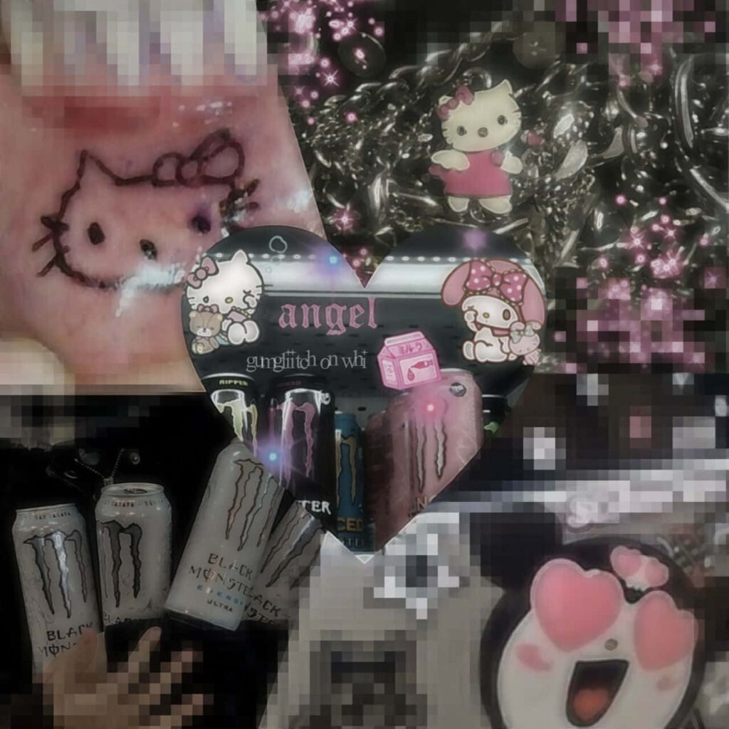 Gothic Hello Kitty Collage Wallpaper: Cute Meets Edgy Design