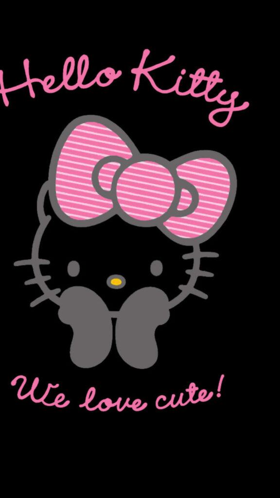 Hello Kitty Wallpaper: Cute Design with Pink Bow on Black Background