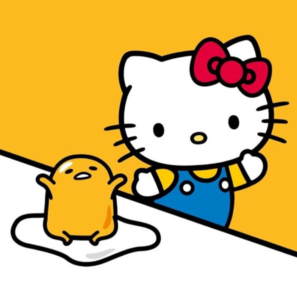 Hello Kitty & Gudetama: Cute Wallpaper with Bright Yellow Background