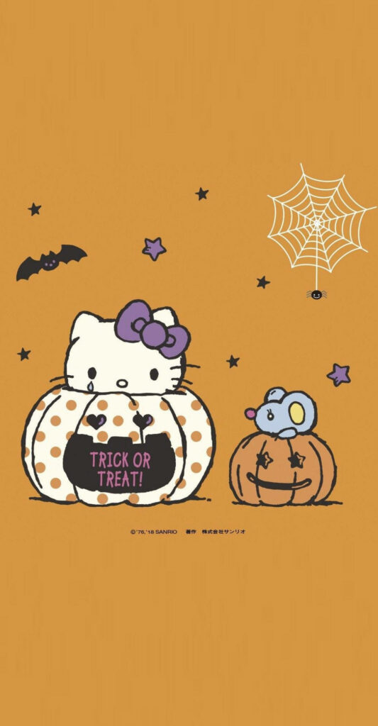 Hello Kitty Halloween Wallpaper: Pumpkin Fun with Cute Mouse!