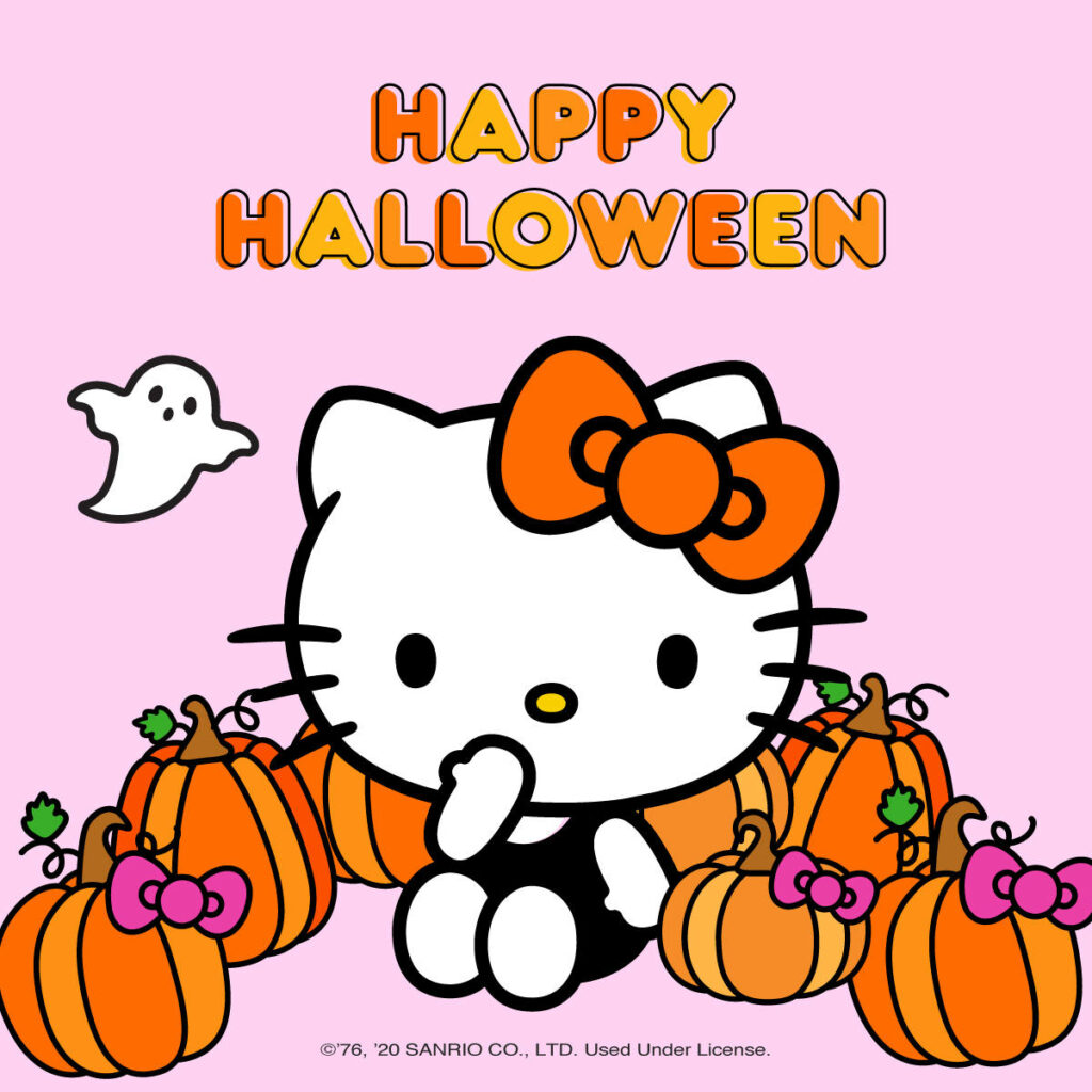 Hello Kitty Halloween Wallpaper with Pumpkins & Cute Ghost